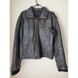 Custom Bilt Men's Leather Motorcycle Jacket XL Black Padded Armored Moto Biker